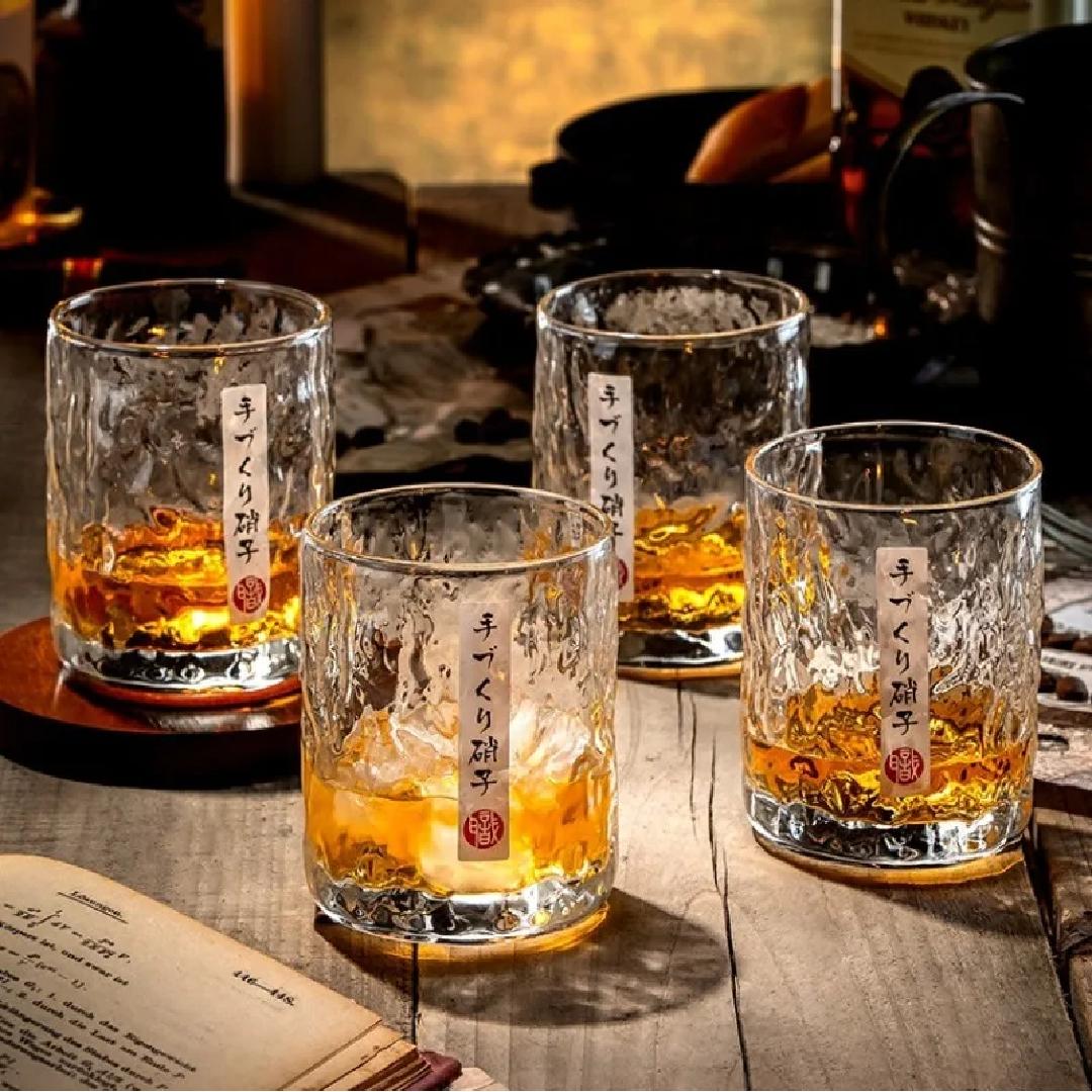 Japanese Edo Kiriko Glacier Whisky Glasses, Ice Texture, Thick Glass, Gift Ready