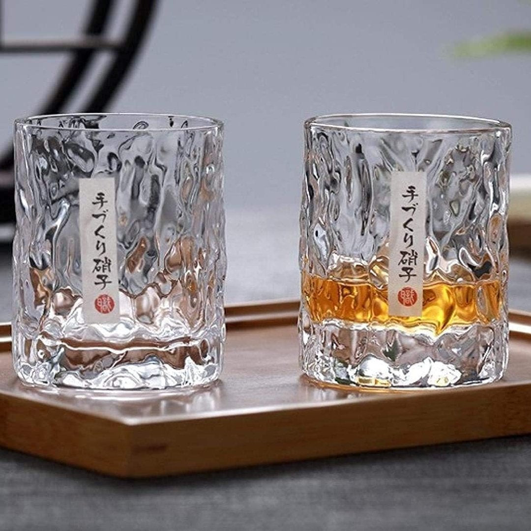 Japanese Edo Kiriko Glacier Whisky Glasses, Ice Texture, Thick Glass, Gift Ready