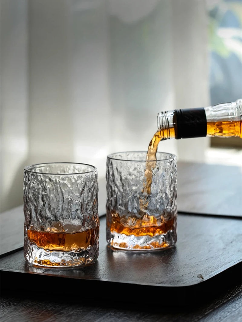 Japanese Edo Kiriko Glacier Whisky Glasses, Ice Texture, Thick Glass, Gift Ready