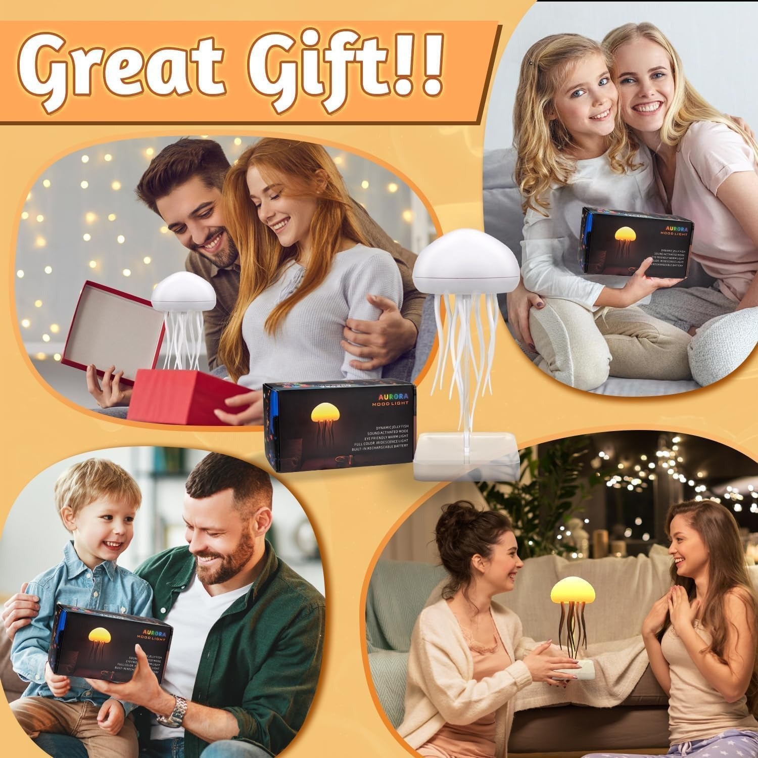 Jellyfish Realistic Night Light Ocean Hanging Lamp Perfect Gift - Color-Changing , Rechargeable, Soothing Ambience