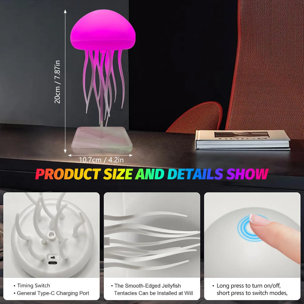 Jellyfish Realistic Night Light Ocean Hanging Lamp Perfect Gift - Color-Changing , Rechargeable, Soothing Ambience