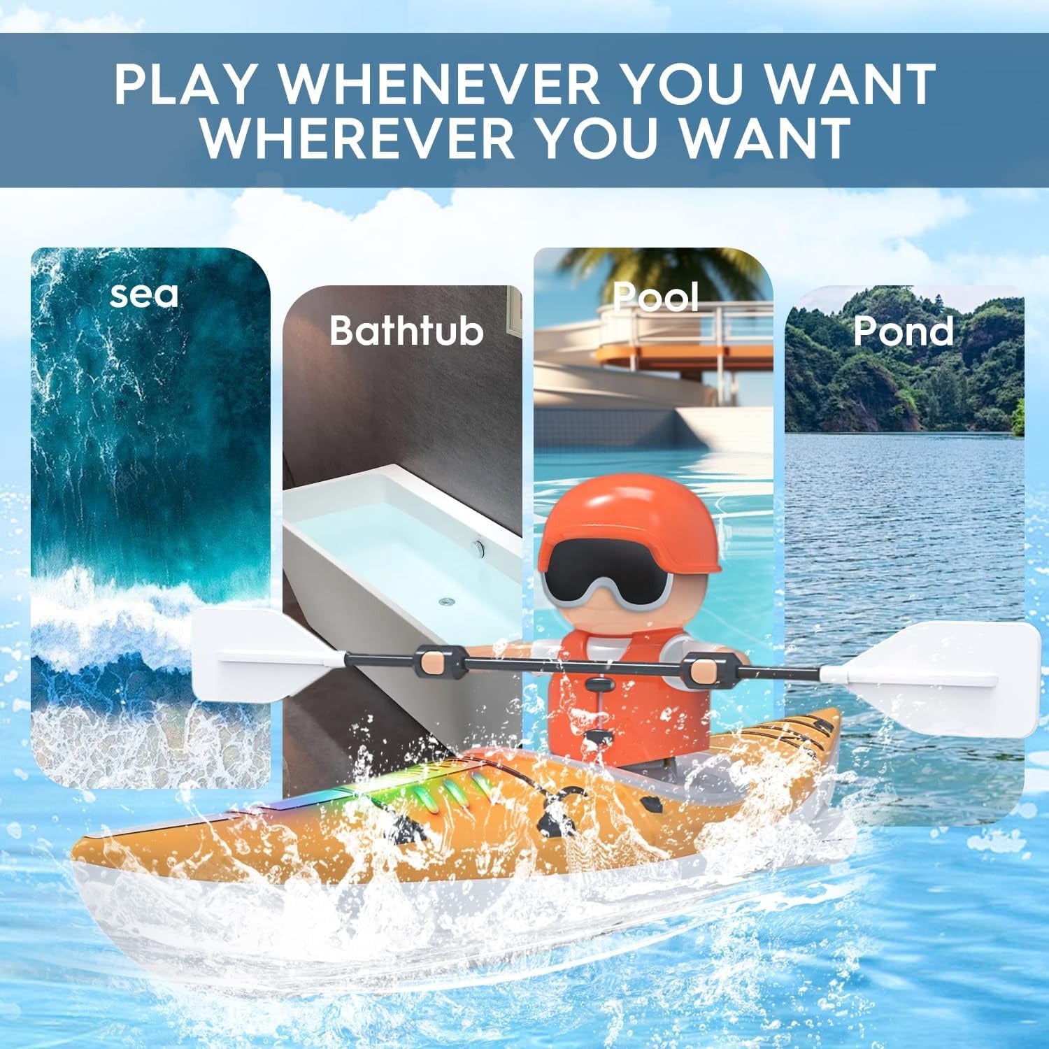 Kayak Racing Ship Remote Control with LED Colorful Lights, Anti-Capsize Balance System, Safe for Ages 6+