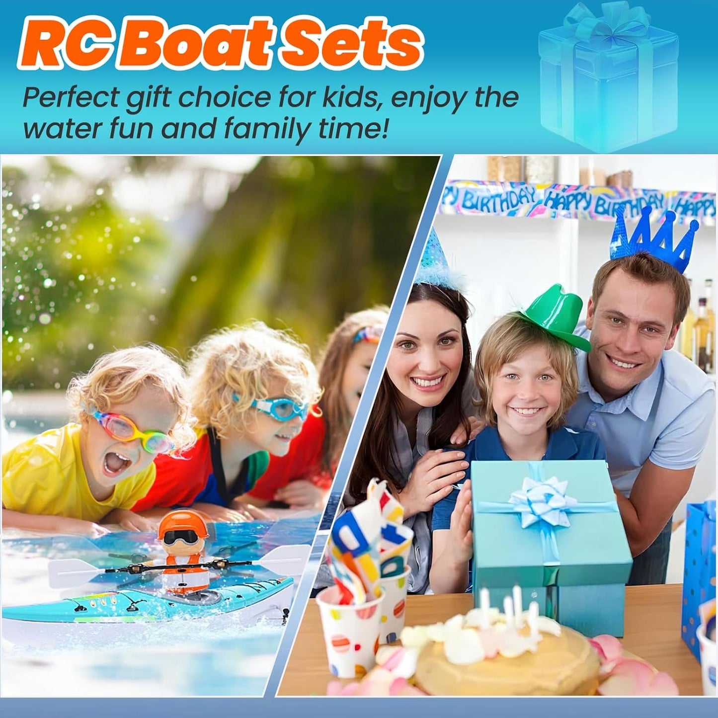 Kayak Racing Ship Remote Control with LED Colorful Lights, Anti-Capsize Balance System, Safe for Ages 6+