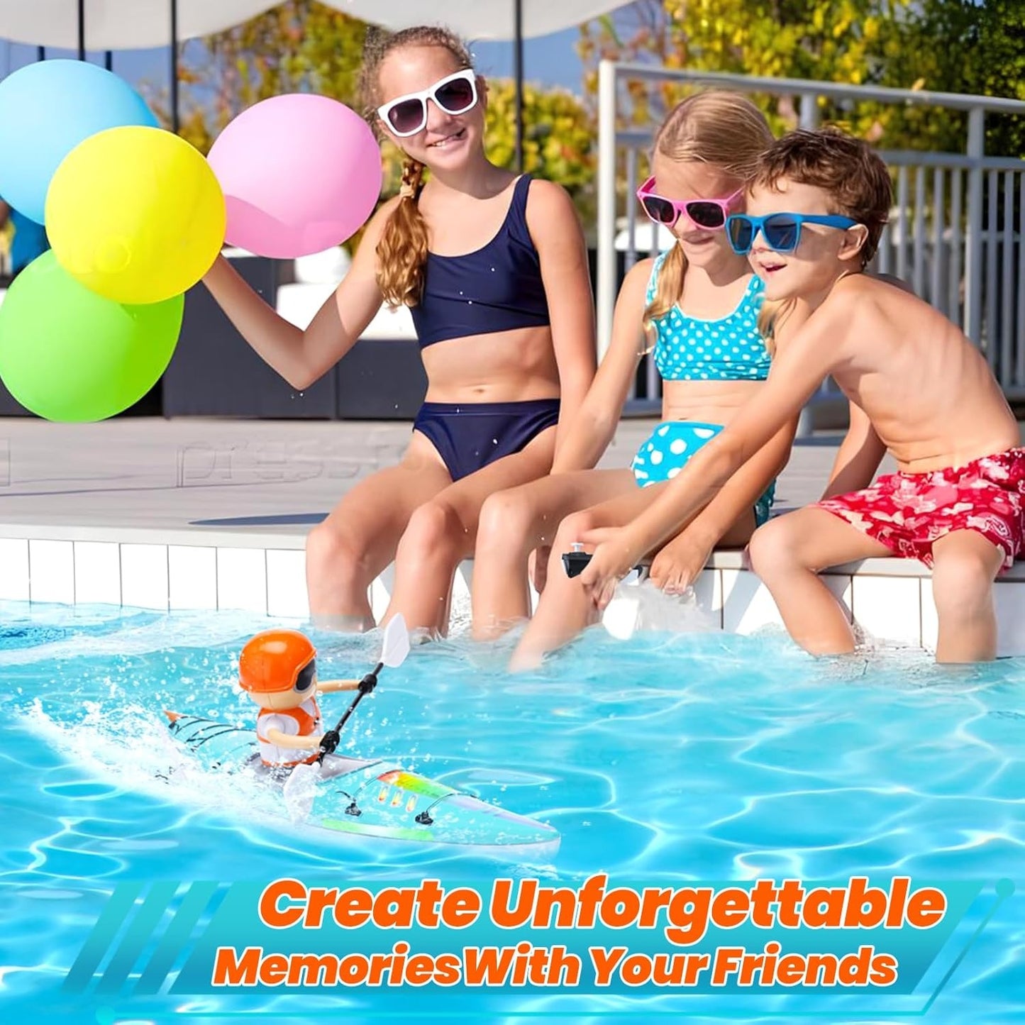 Kayak Racing Ship Remote Control with LED Colorful Lights, Anti-Capsize Balance System, Safe for Ages 6+