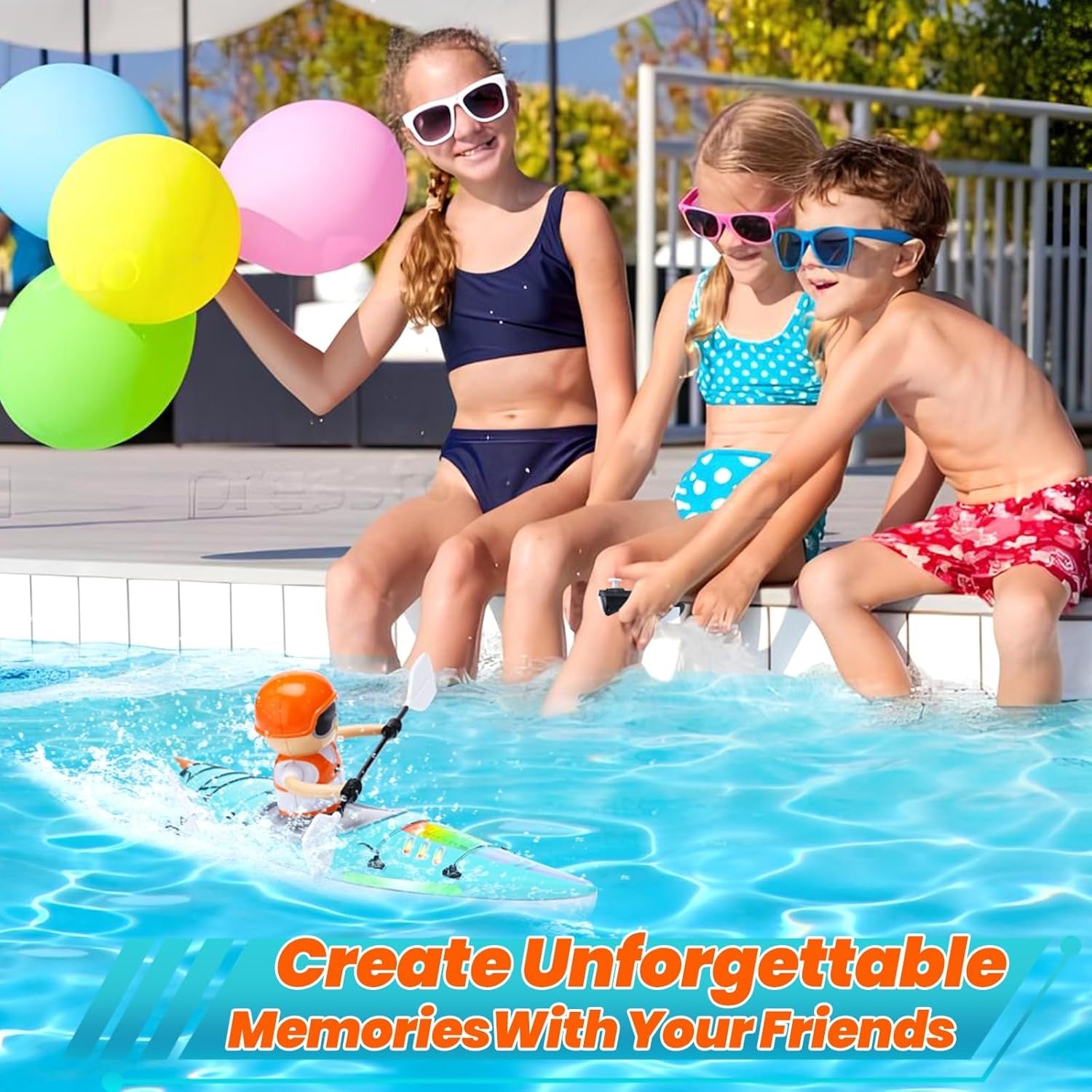 Kayak Racing Ship Remote Control with LED Colorful Lights, Anti-Capsize Balance System, Safe for Ages 6+