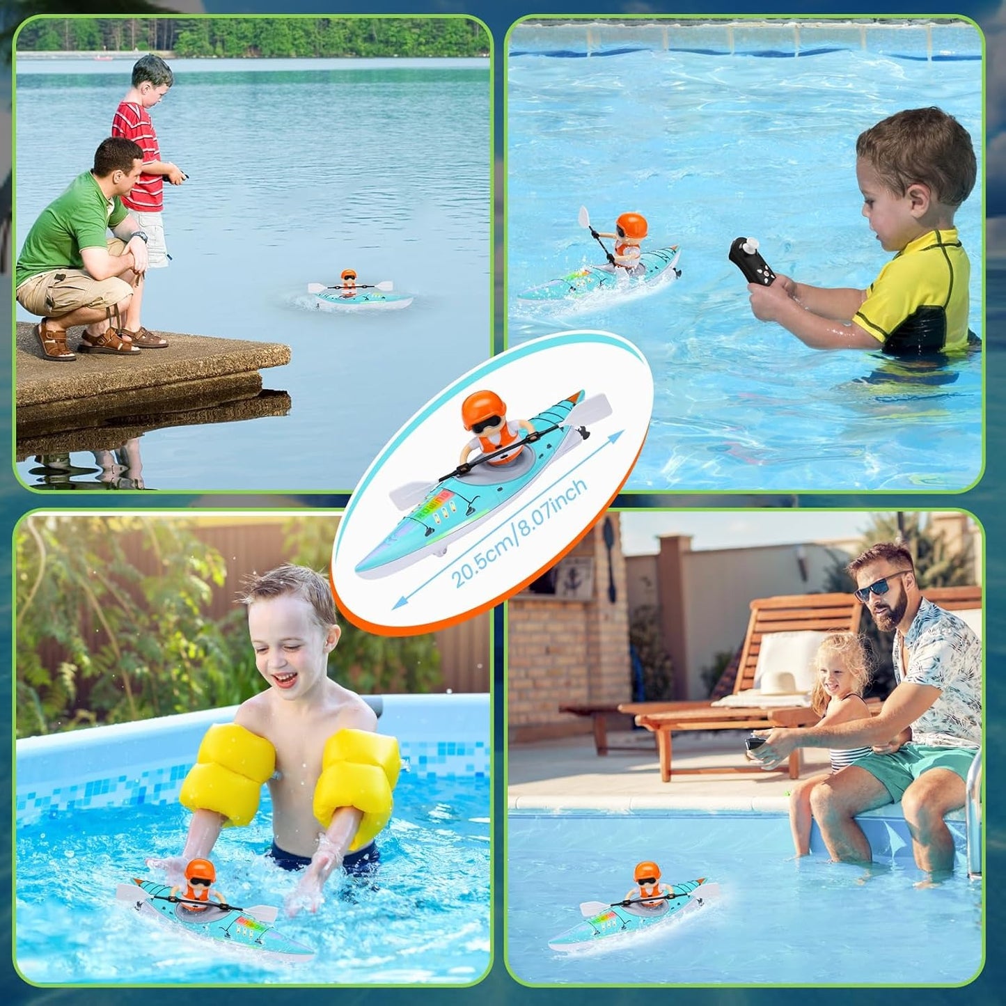 Kayak Racing Ship Remote Control with LED Colorful Lights, Anti-Capsize Balance System, Safe for Ages 6+