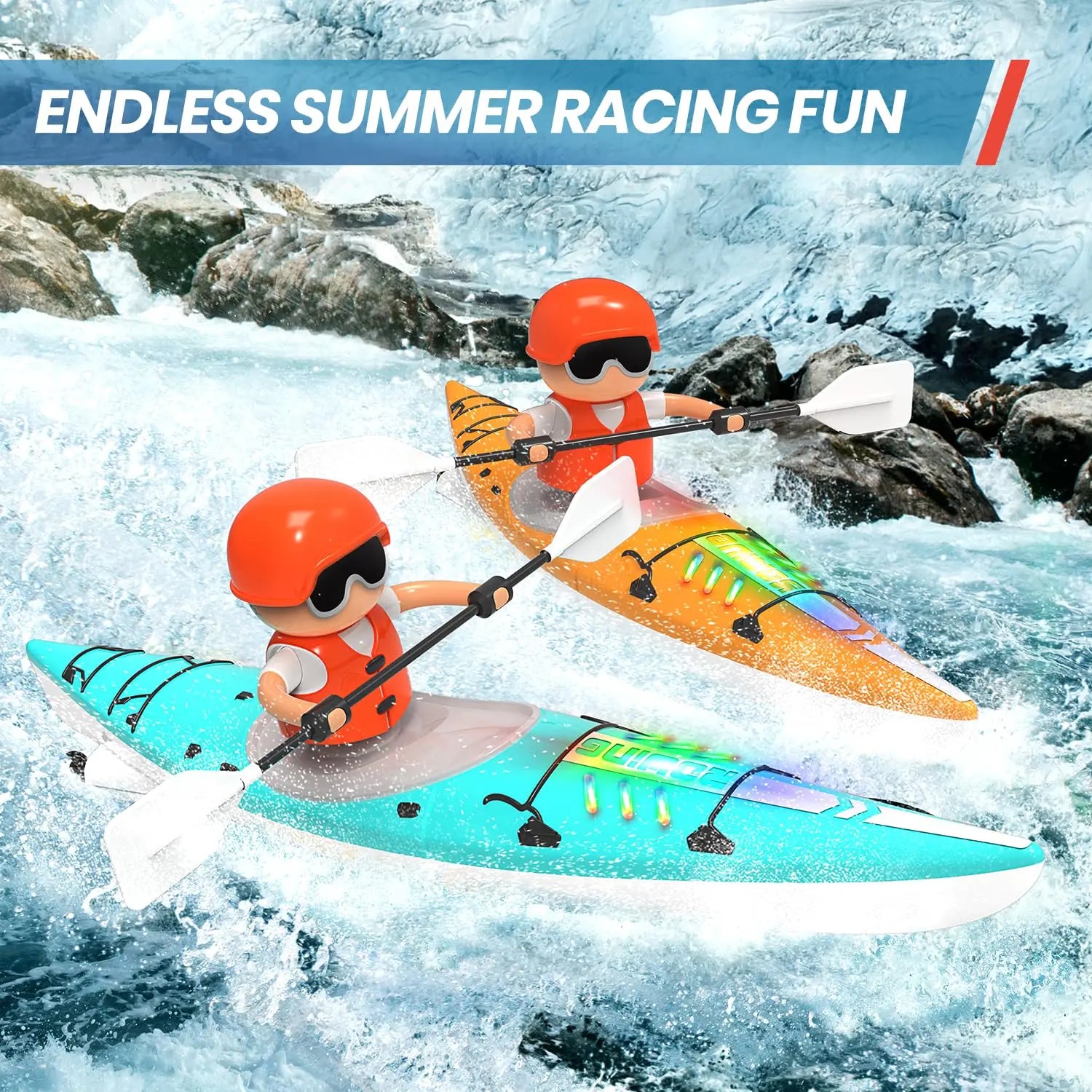 Kayak Racing Ship Remote Control with LED Colorful Lights, Anti-Capsize Balance System, Safe for Ages 6+