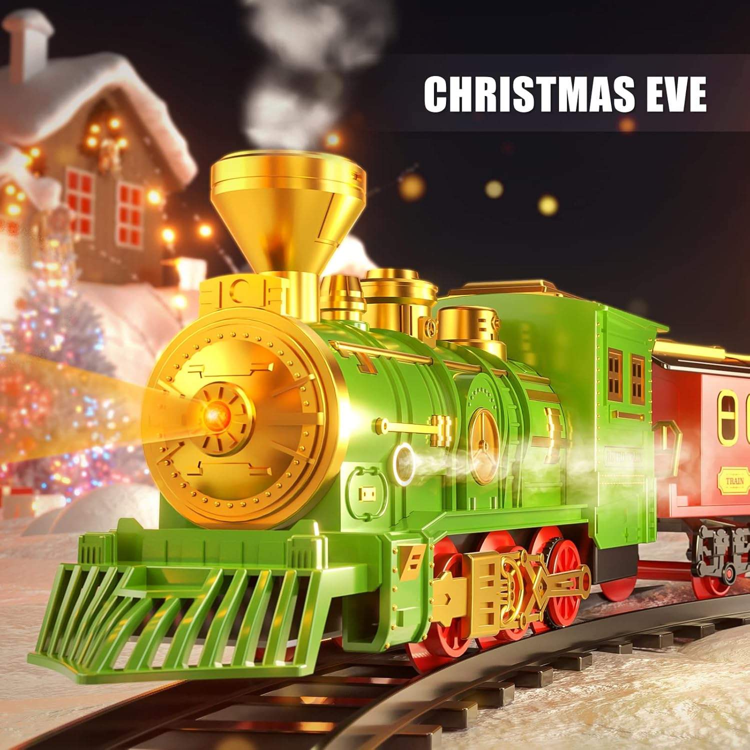 Kids Electric Train Toy with 3 Way Smoke Locomotive, Light and Sounds, Cargo Cars and Long Tracks