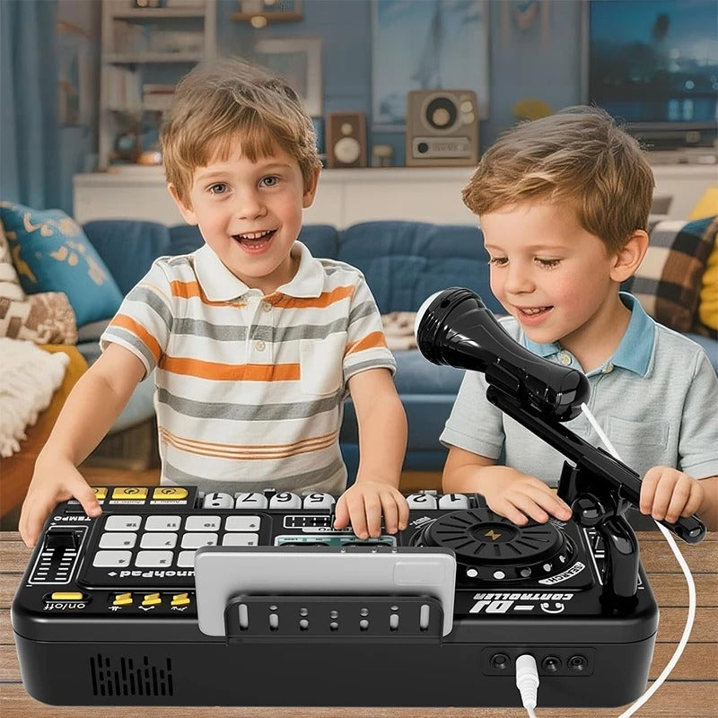 Kids DJ Mixer Music Toy with Microphone – Light-Up DJ Controller with Sound Effects and Bluetooth Function Safe For Ages 3+