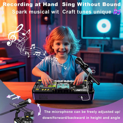 Kids DJ Mixer Music Toy with Microphone – Light-Up DJ Controller with Sound Effects and Bluetooth Function Safe For Ages 3+