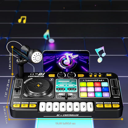 Kids DJ Mixer Music Toy with Microphone – Light-Up DJ Controller with Sound Effects and Bluetooth Function Safe For Ages 3+