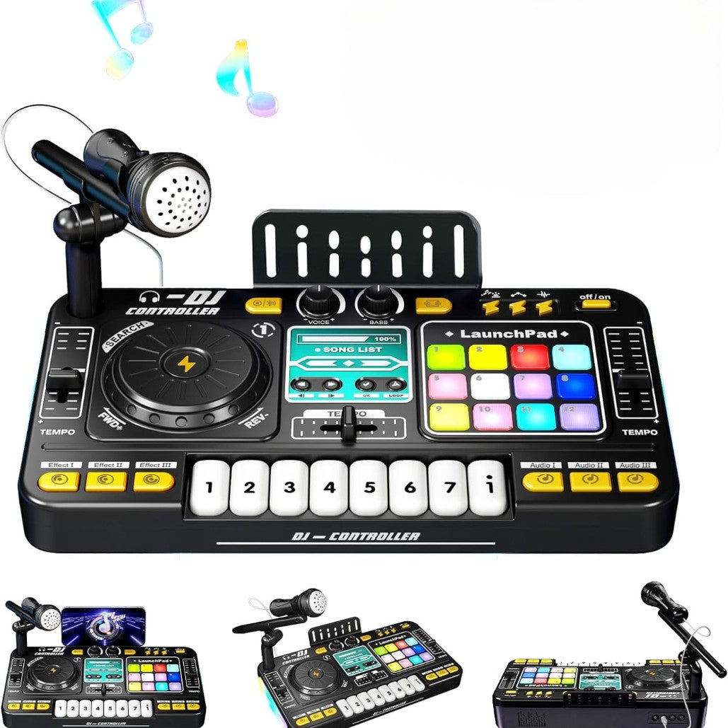 Kids DJ Mixer Music Toy with Microphone – Light-Up DJ Controller with Sound Effects and Bluetooth Function Safe For Ages 3+
