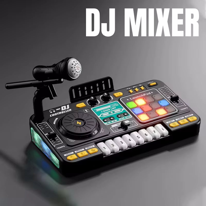 Kids DJ Mixer Music Toy with Microphone – Light-Up DJ Controller with Sound Effects and Bluetooth Function Safe For Ages 3+