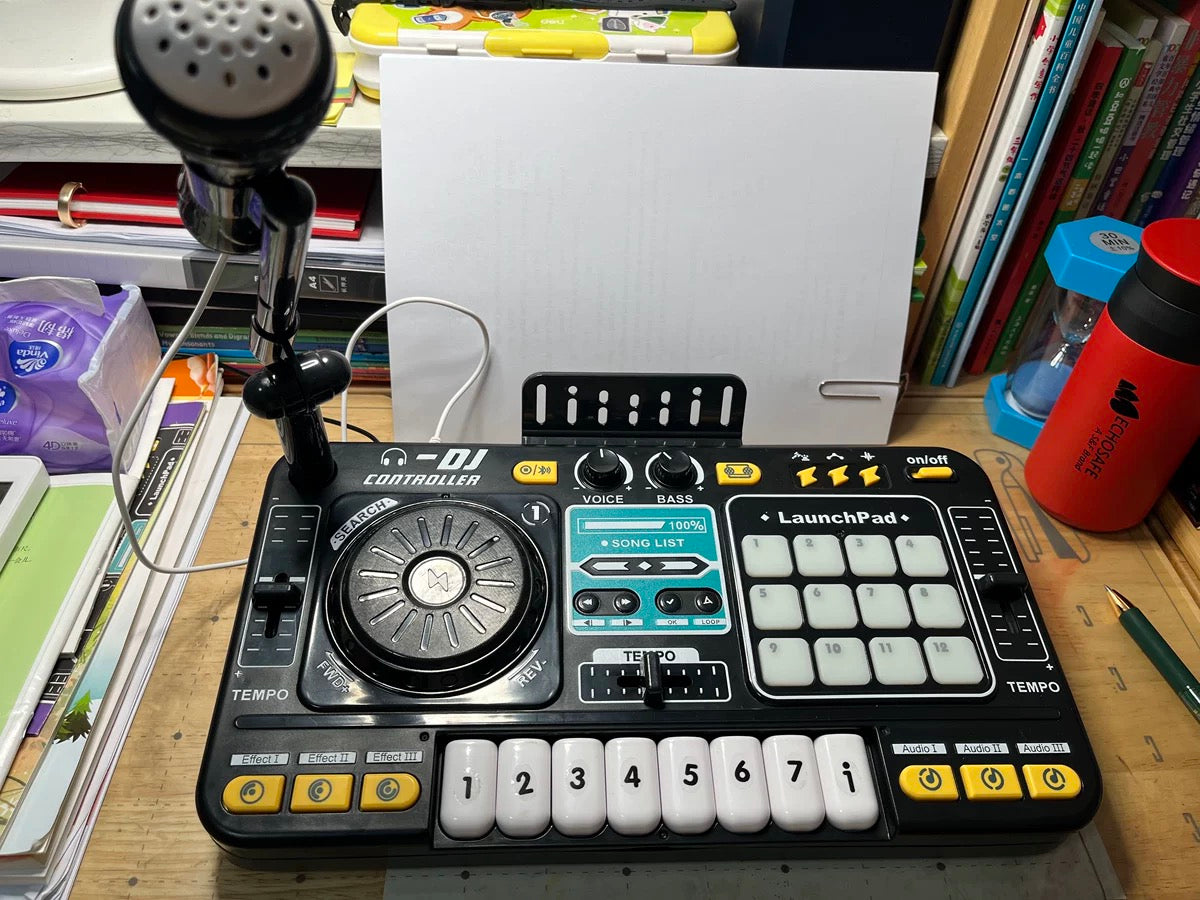 Kids DJ Mixer Music Toy with Microphone – Light-Up DJ Controller with Sound Effects and Bluetooth Function Safe For Ages 3+