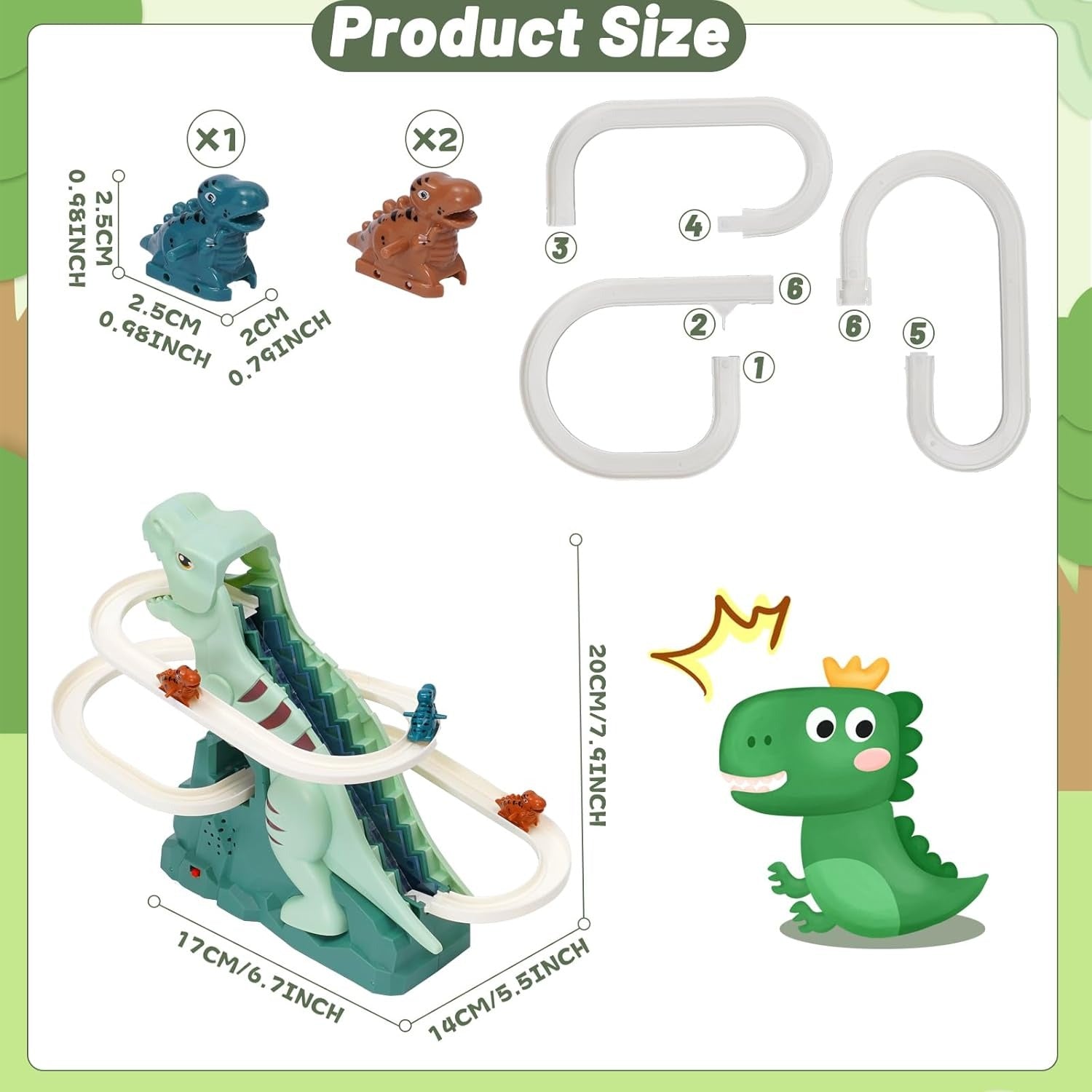 Kids' Dinosaur Race Track Interactive Automatic Climbing Cars With LED Lights, Battery Powered, On Off Switch for Ages 3+