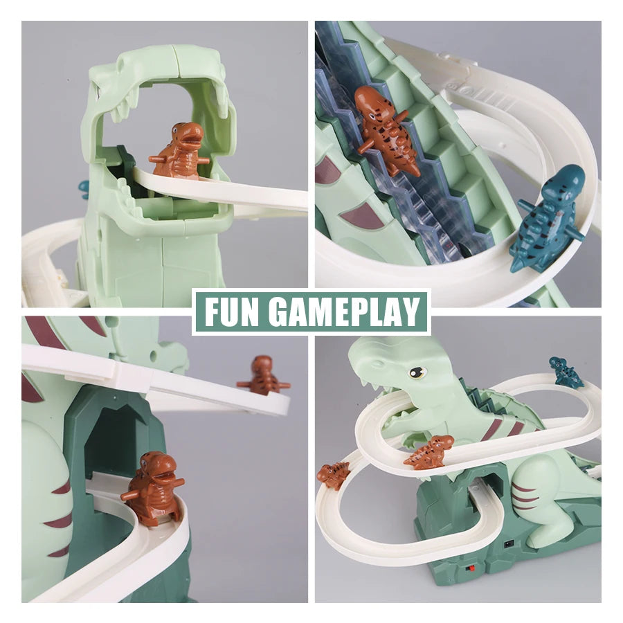 Kids' Dinosaur Race Track Interactive Automatic Climbing Cars With LED Lights, Battery Powered, On Off Switch for Ages 3+