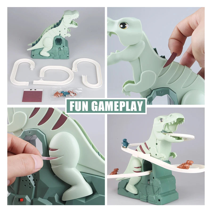 Kids' Dinosaur Race Track Interactive Automatic Climbing Cars With LED Lights, Battery Powered, On Off Switch for Ages 3+