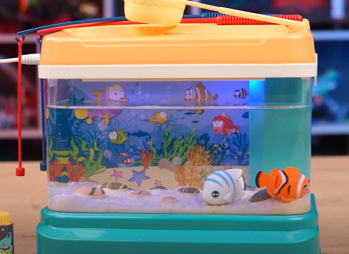 Kids Electric Fish Tank Toy with LED Lights, Fishing & Feeding, Encourages Exploration, Safe for Ages 3+
