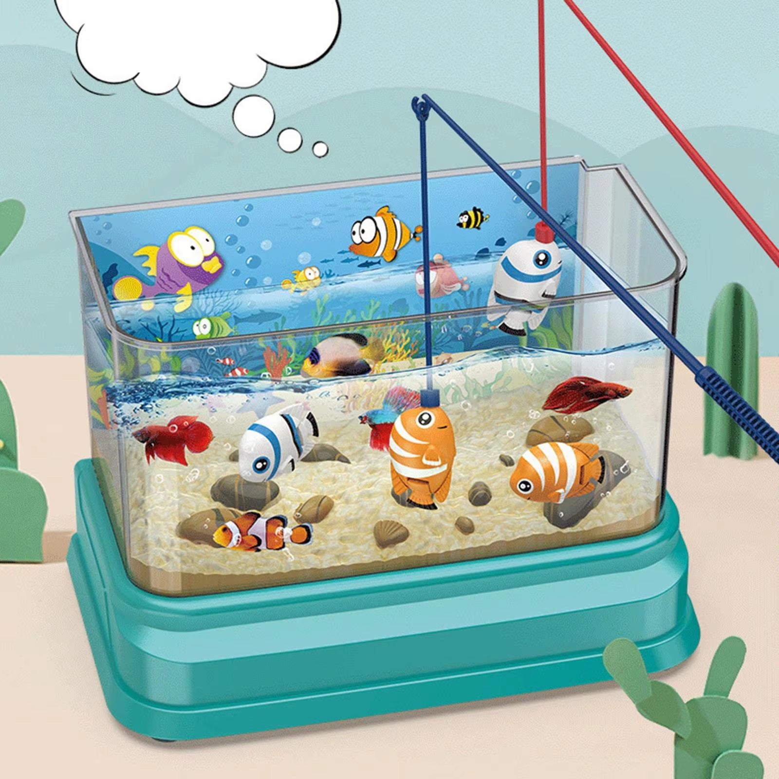 Kids Electric Fish Tank Toy with LED Lights, Fishing & Feeding, Encourages Exploration, Safe for Ages 3+