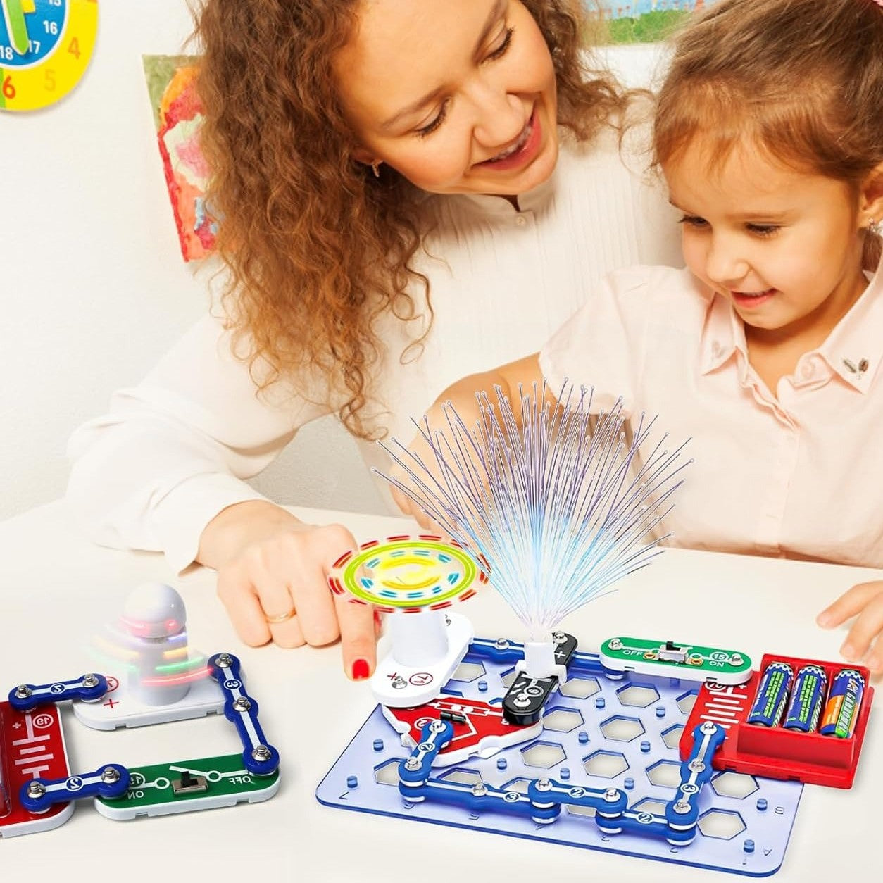 Kids' Interactive Electronic Building Set with Colorful Spinning Fan, Tilt Motion Sensor, Circuit Conduction Tester, Safe for Ages 8+