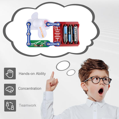Kids' Interactive Electronic Building Set with Colorful Spinning Fan, Tilt Motion Sensor, Circuit Conduction Tester, Safe for Ages 8+