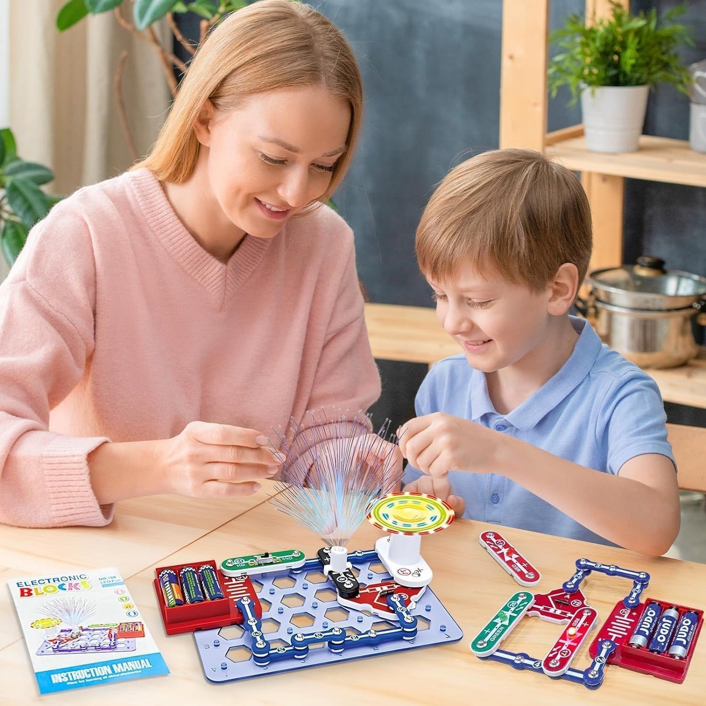 Kids' Interactive Electronic Building Set with Colorful Spinning Fan, Tilt Motion Sensor, Circuit Conduction Tester, Safe for Ages 8+