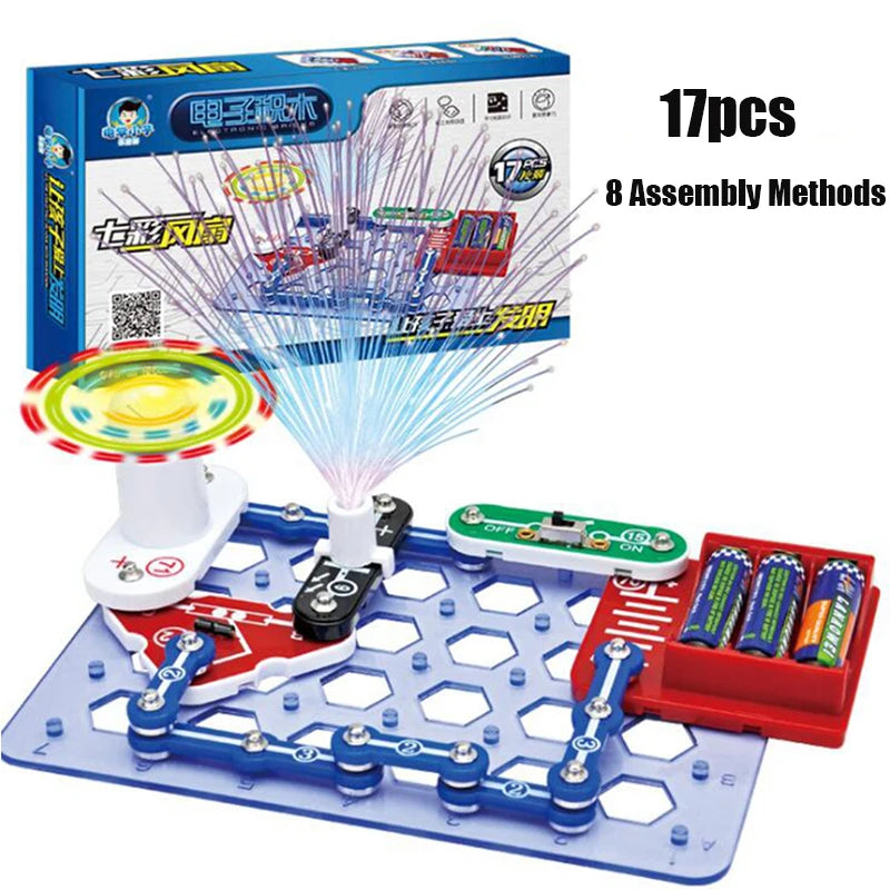 Kids' Interactive Electronic Building Set with Colorful Spinning Fan, Tilt Motion Sensor, Circuit Conduction Tester, Safe for Ages 8+
