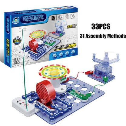 Kids' Interactive Electronic Building Set with Colorful Spinning Fan, Tilt Motion Sensor, Circuit Conduction Tester, Safe for Ages 8+
