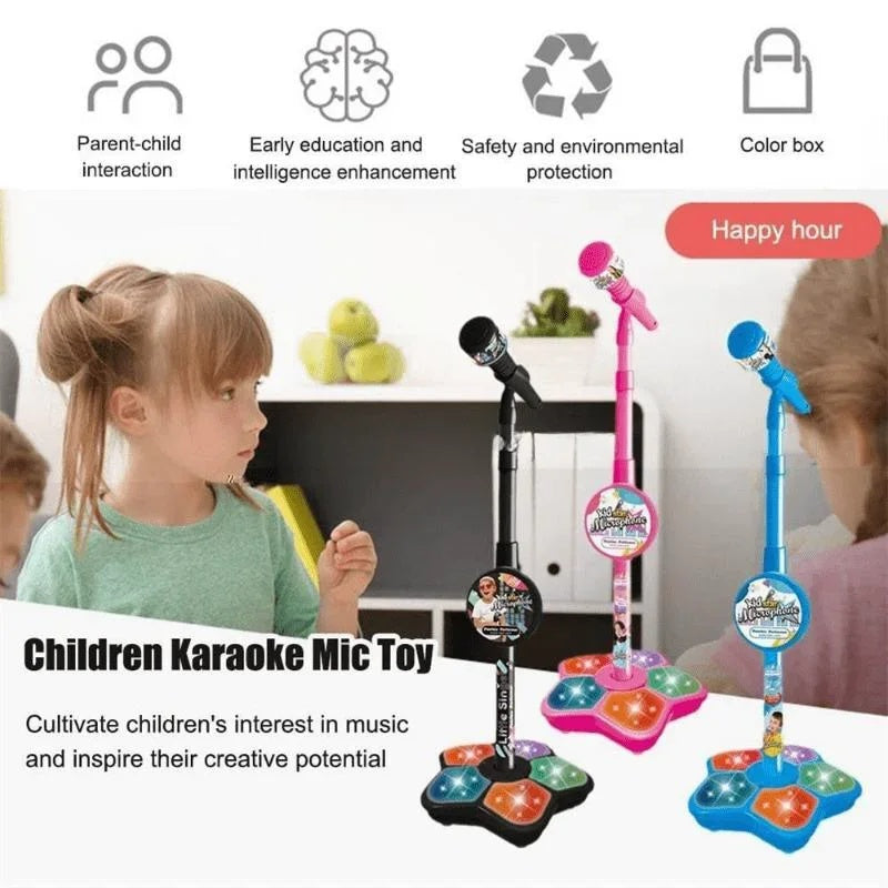 Kids Karaoke Microphone Toy with Stand Design and Colorful LED Lights, Safe for Ages 3+
