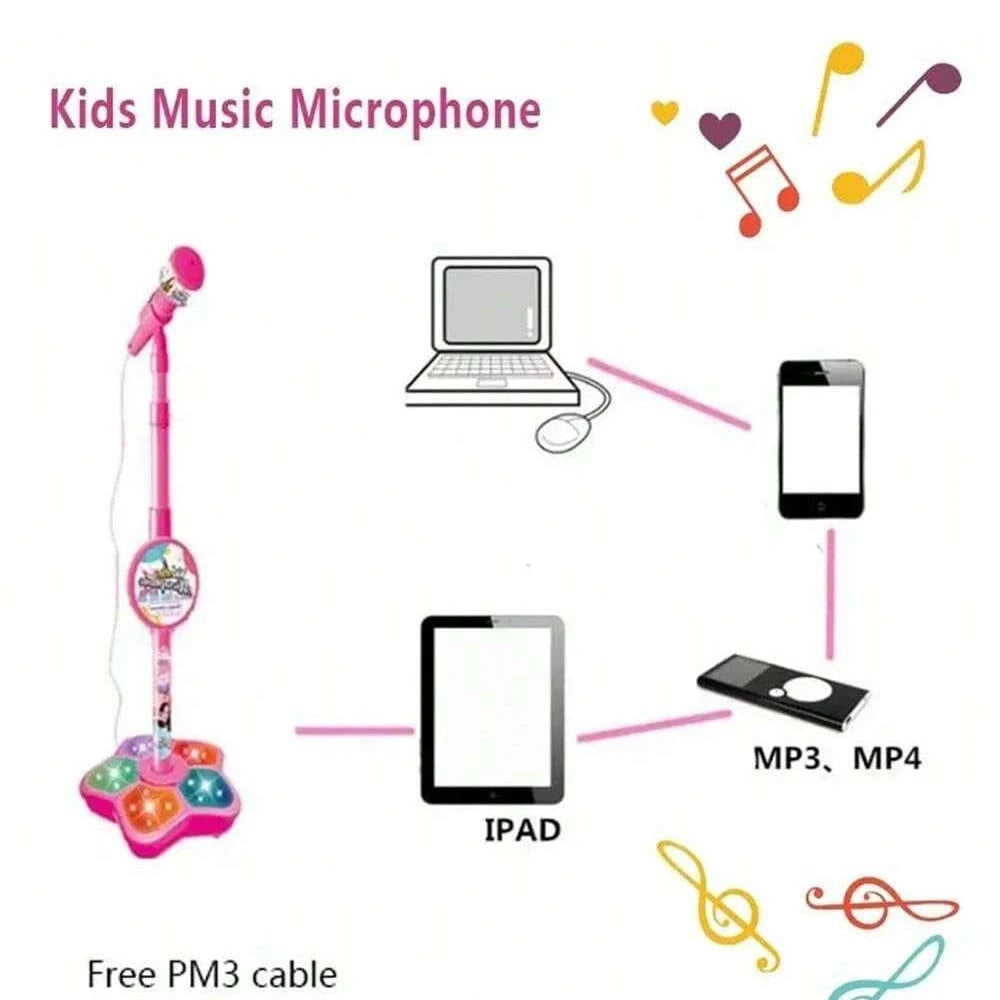 Kids Karaoke Microphone Toy with Stand Design and Colorful LED Lights, Safe for Ages 3+