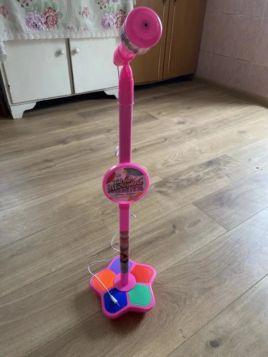 Kids Karaoke Microphone Toy with Stand Design and Colorful LED Lights, Safe for Ages 3+