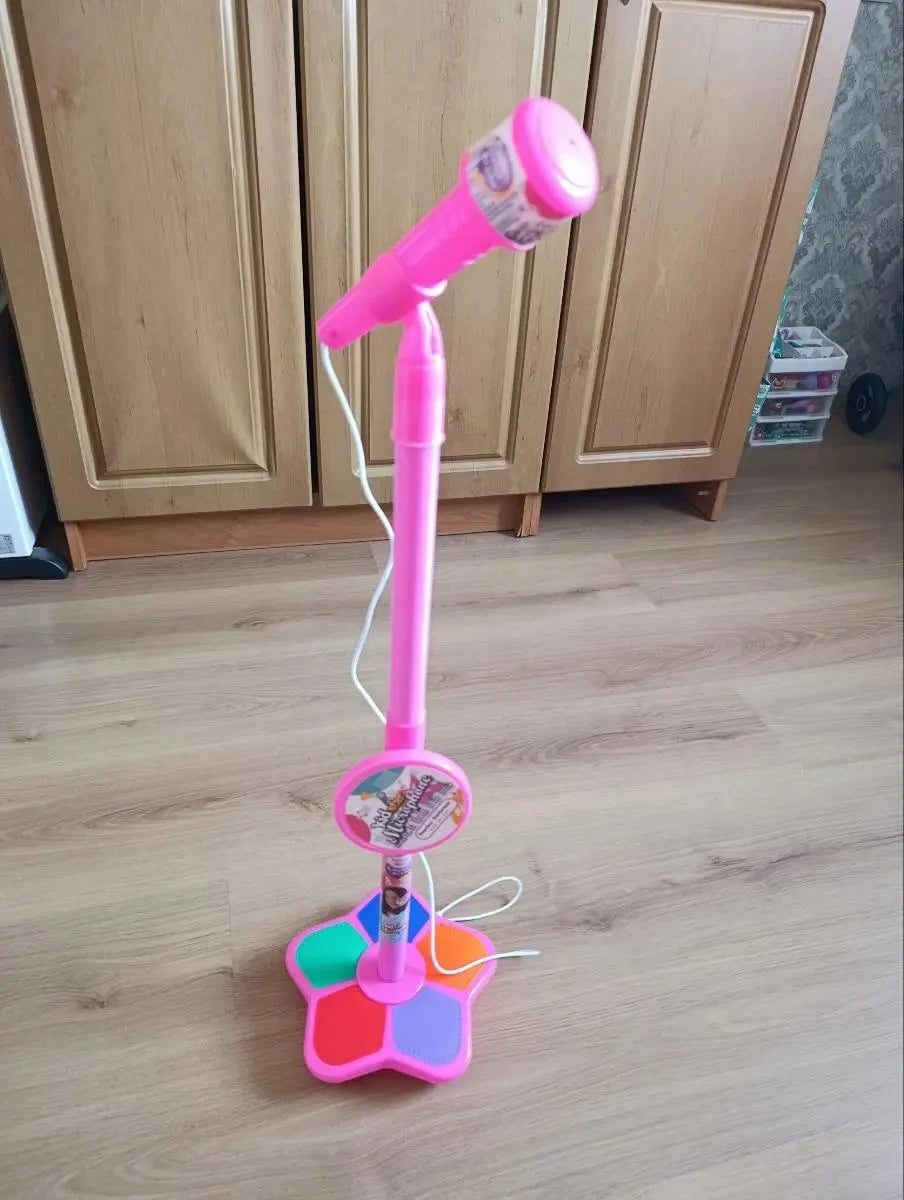 Kids Karaoke Microphone Toy with Stand Design and Colorful LED Lights, Safe for Ages 3+