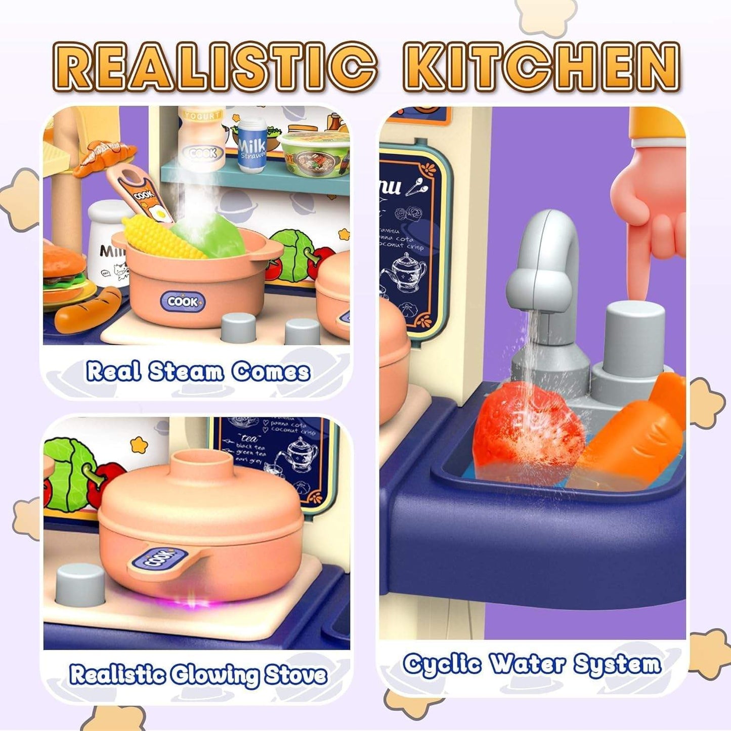 Kids Kitchen Playset with Water, Light and Steam Features – Pretend Cooking Toy with Accessories
