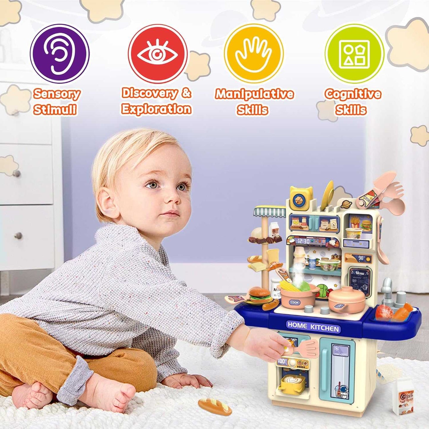 Kids Kitchen Playset with Water, Light and Steam Features – Pretend Cooking Toy with Accessories