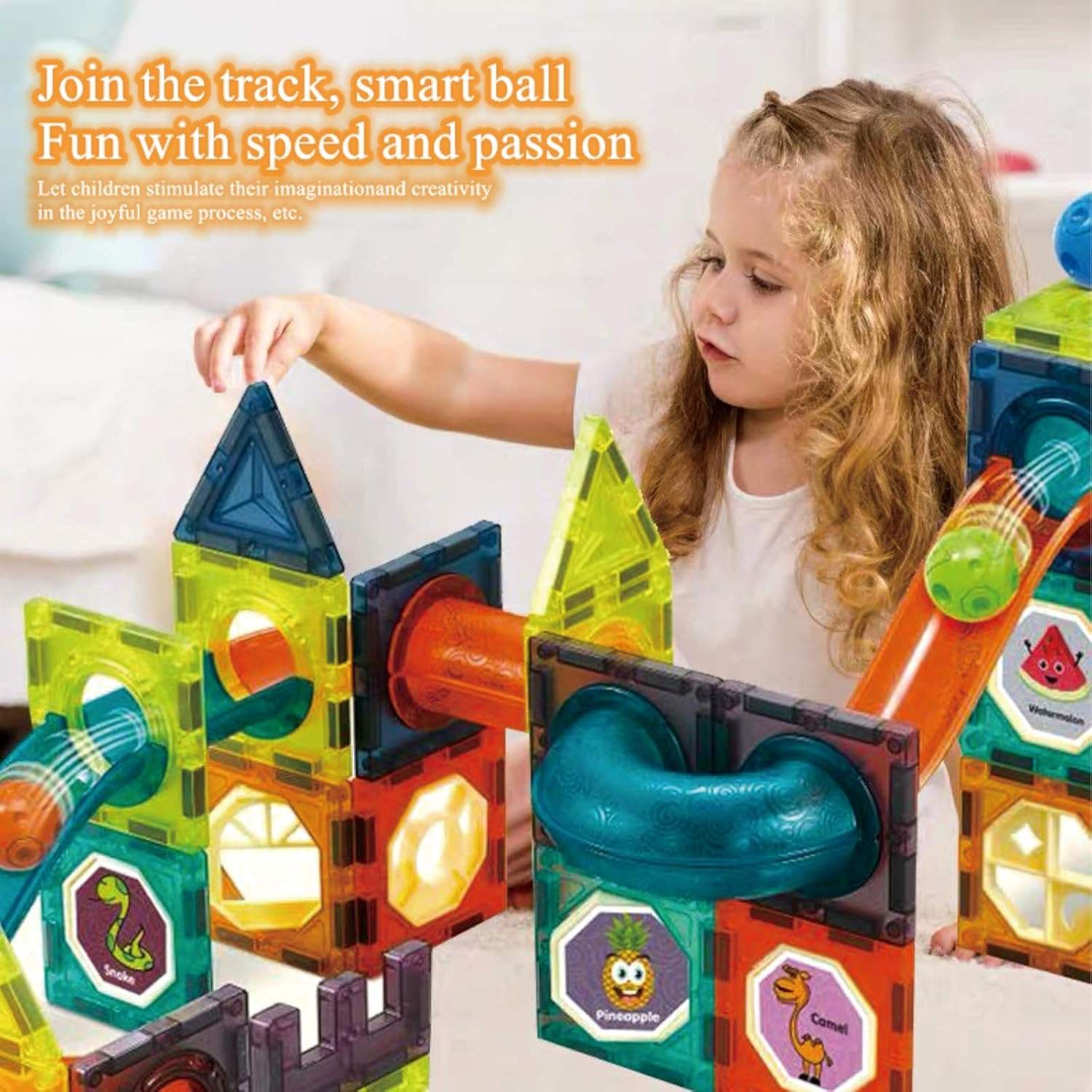 Kids Marble Run Creative Magnetic Toy 68 Pieces With 3D Building, Safe Plastic, Physics Learning Fun, Safe for Ages 3+