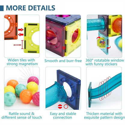 Kids Marble Run Creative Magnetic Toy 68 Pieces With 3D Building, Safe Plastic, Physics Learning Fun, Safe for Ages 3+