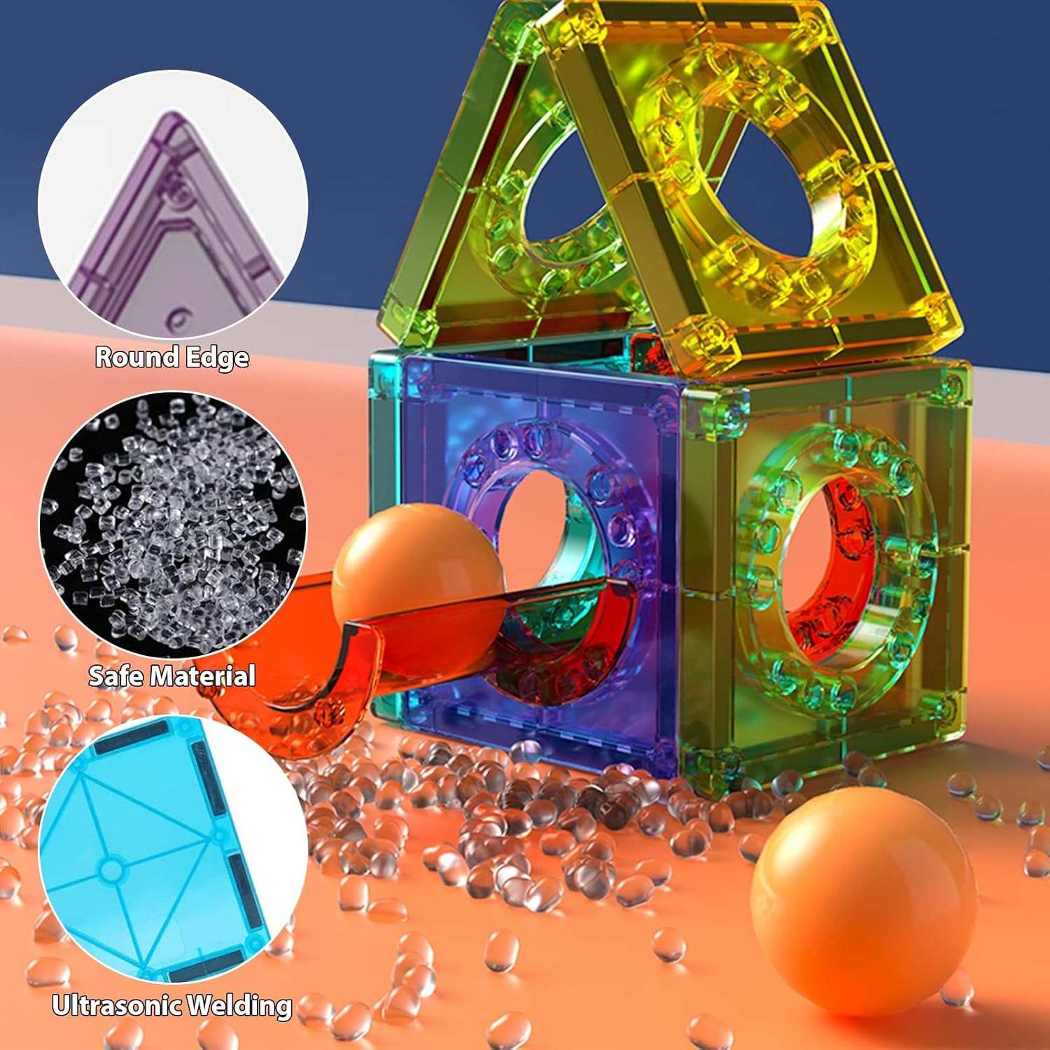 Kids Marble Run Creative Magnetic Toy 68 Pieces With 3D Building, Safe Plastic, Physics Learning Fun, Safe for Ages 3+