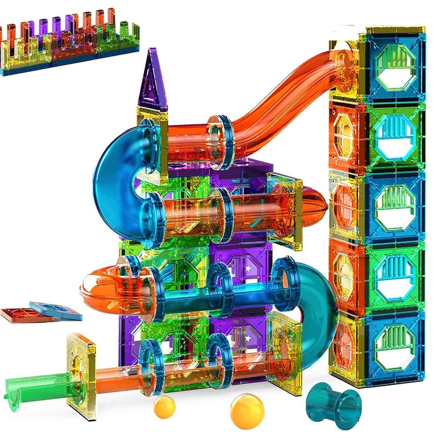 Kids Marble Run Creative Magnetic Toy 68 Pieces With 3D Building, Safe Plastic, Physics Learning Fun, Safe for Ages 3+