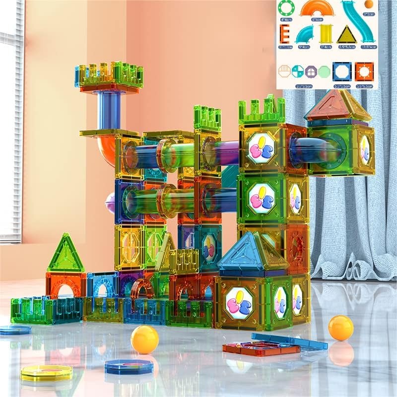 Kids Marble Run Creative Magnetic Toy 68 Pieces With 3D Building, Safe Plastic, Physics Learning Fun, Safe for Ages 3+