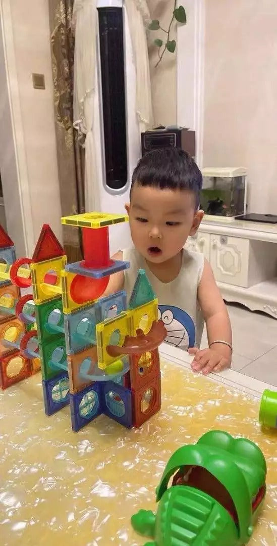 Kids Marble Run Creative Magnetic Toy 68 Pieces With 3D Building, Safe Plastic, Physics Learning Fun, Safe for Ages 3+