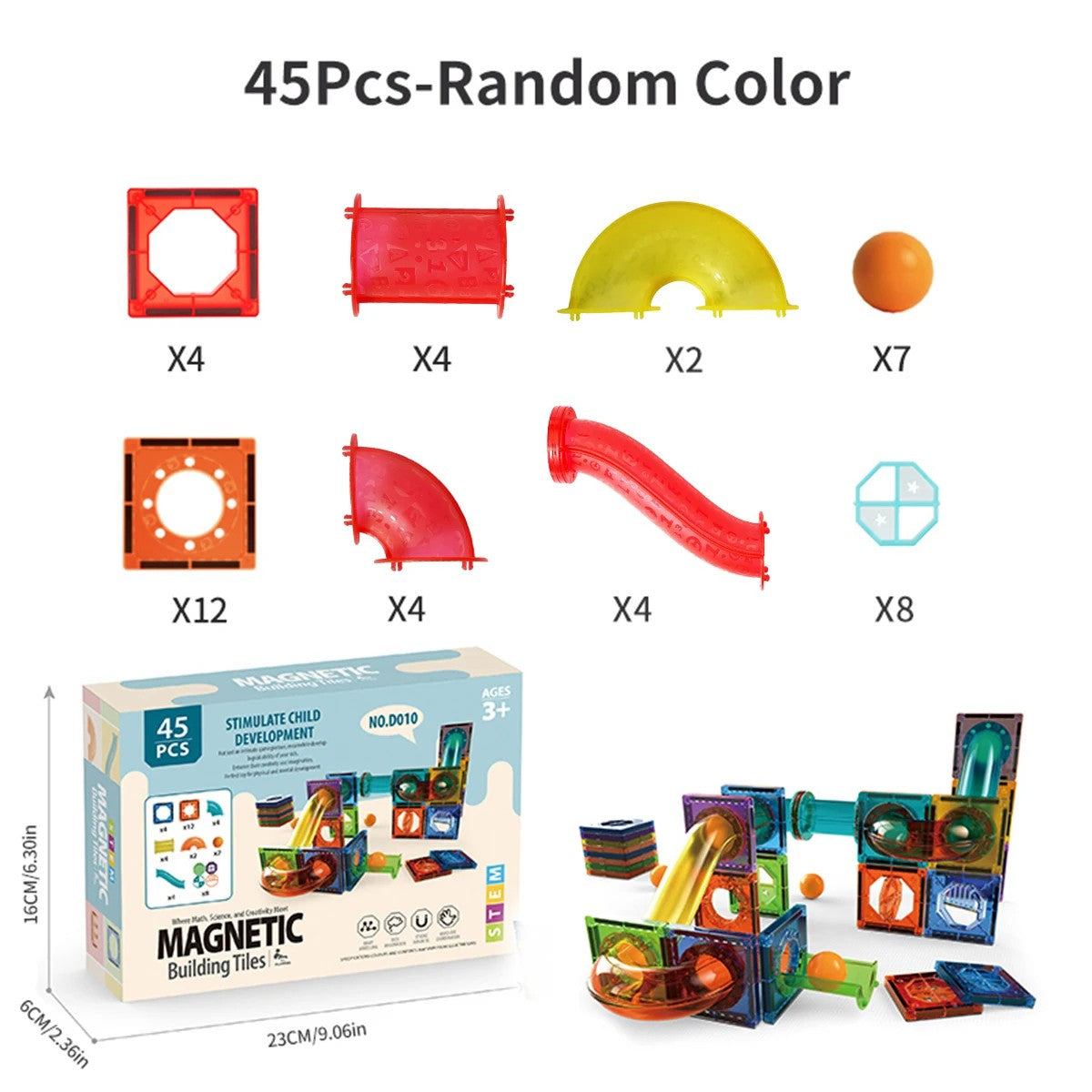 Kids Marble Run Creative Magnetic Toy 68 Pieces With 3D Building, Safe Plastic, Physics Learning Fun, Safe for Ages 3+