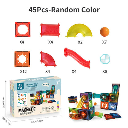 Kids Marble Run Creative Magnetic Toy 68 Pieces With 3D Building, Safe Plastic, Physics Learning Fun, Safe for Ages 3+