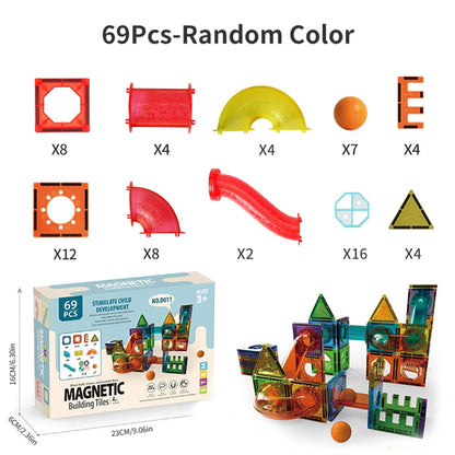 Kids Marble Run Creative Magnetic Toy 68 Pieces With 3D Building, Safe Plastic, Physics Learning Fun, Safe for Ages 3+