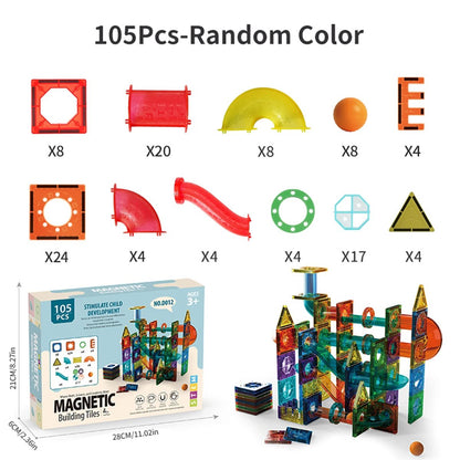 Kids Marble Run Creative Magnetic Toy 68 Pieces With 3D Building, Safe Plastic, Physics Learning Fun, Safe for Ages 3+