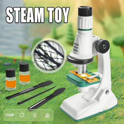Kids Microscope, Portable Microscope Kit with LED Light and Mobile Phone Holder, Kids Beginner Educational Science Kit Toy for Kids Gift