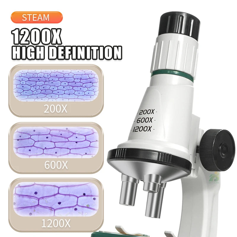 Kids Microscope, Portable Microscope Kit with LED Light and Mobile Phone Holder, Kids Beginner Educational Science Kit Toy for Kids Gift
