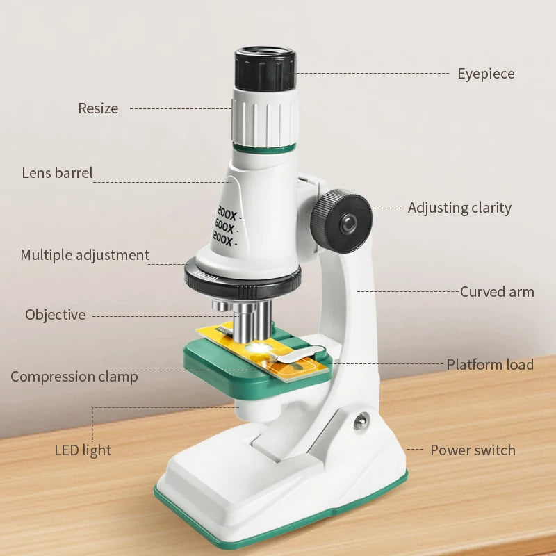 Kids Microscope, Portable Microscope Kit with LED Light and Mobile Phone Holder, Kids Beginner Educational Science Kit Toy for Kids Gift