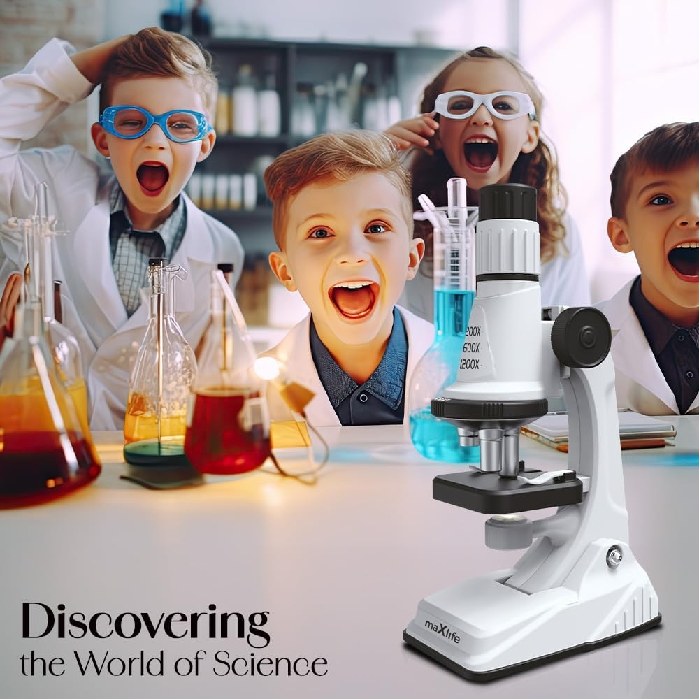 Kids Microscope, Portable Microscope Kit with LED Light and Mobile Phone Holder, Kids Beginner Educational Science Kit Toy for Kids Gift
