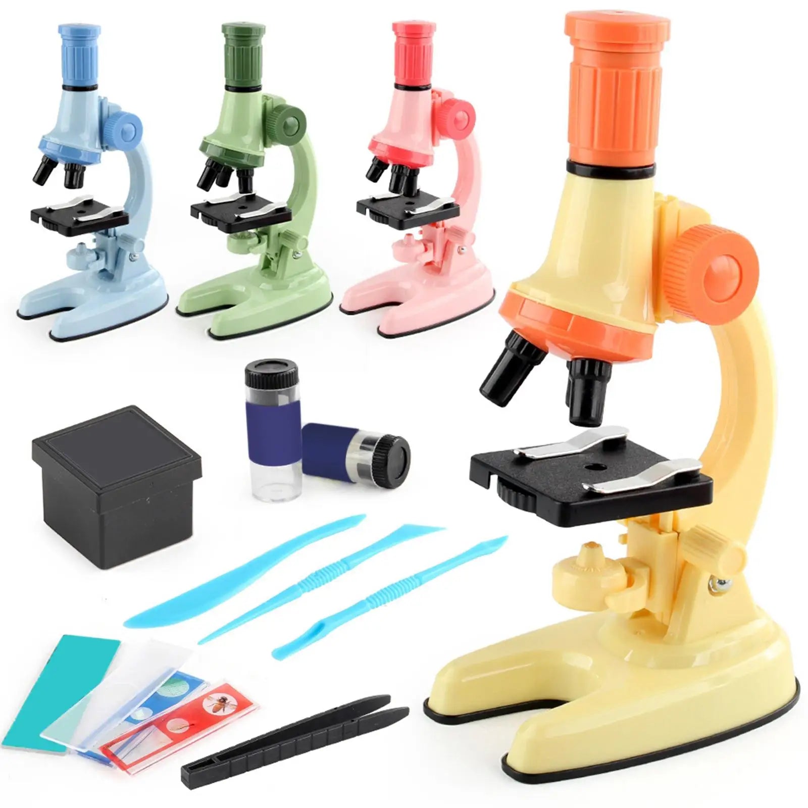 Kids Science Microscope Toy - Educational STEM Kit, Slides, Tools, Bright Colors, Little Explorers, Safe for Ages 3+