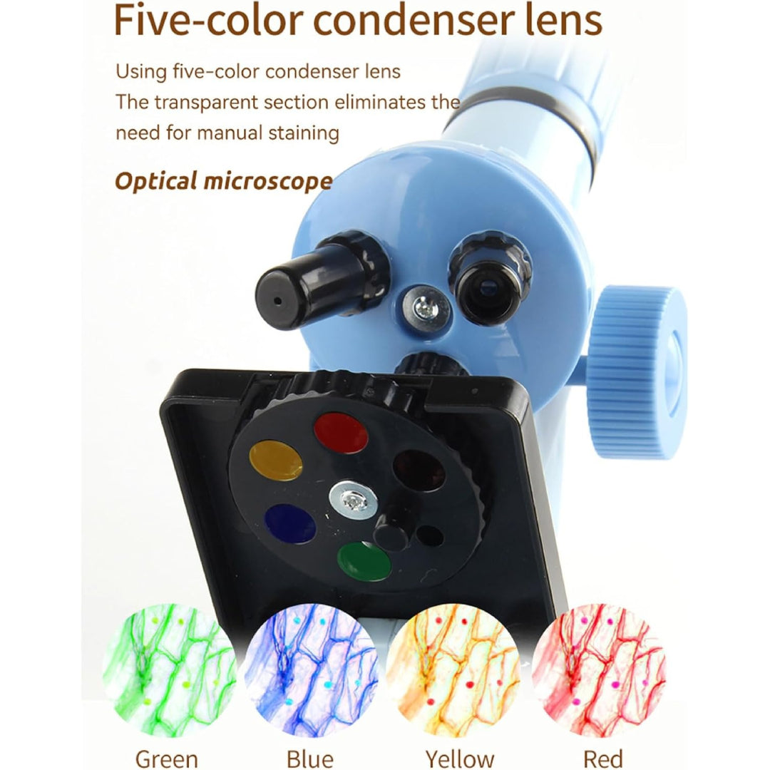 Kids Science Microscope Toy - Educational STEM Kit, Slides, Tools, Bright Colors, Little Explorers, Safe for Ages 3+